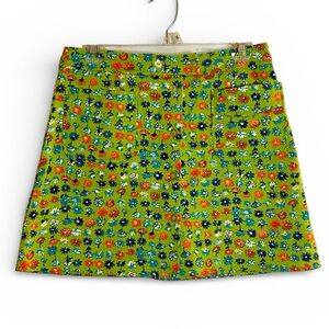 Y2K Ditsy Floral Mini Skirt Light Green 70s Inspired Pocketed Button Down 11/12